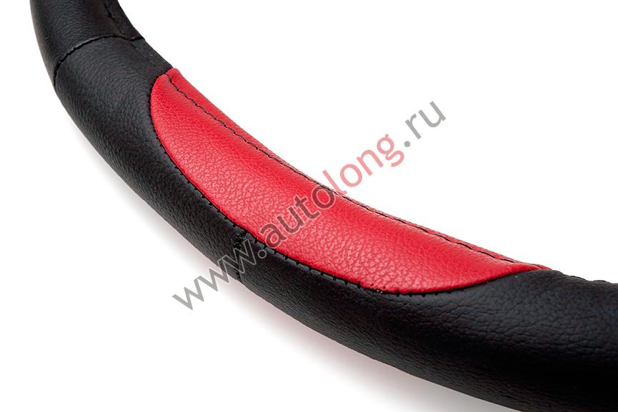 Оплетка для руля автомобиля 47-48 см ЕВРО (Красная) кожа CZER17