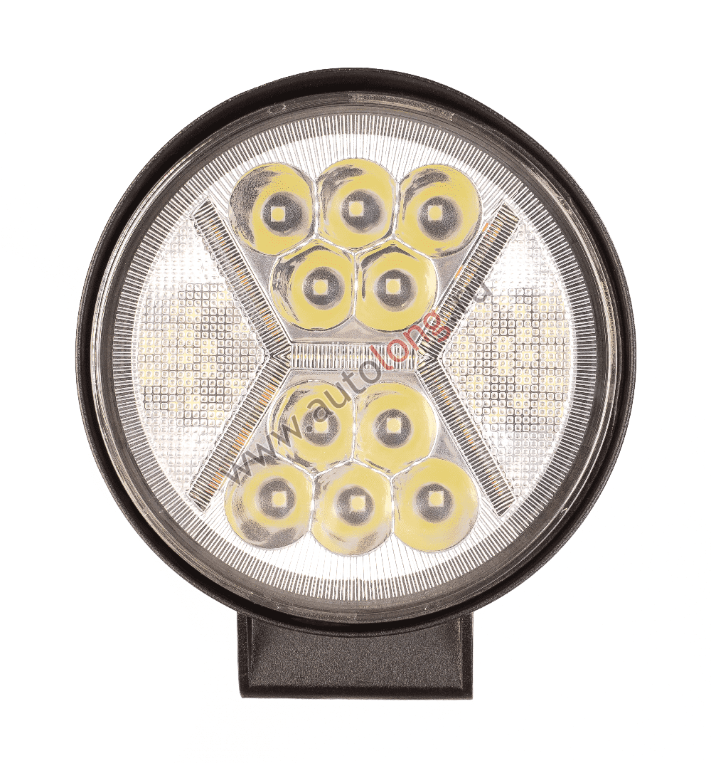Фара противотуманная дальнего света круглая с желтым габаритом (двухрежимная) 12-24 В, 27 Вт, 4 узкая