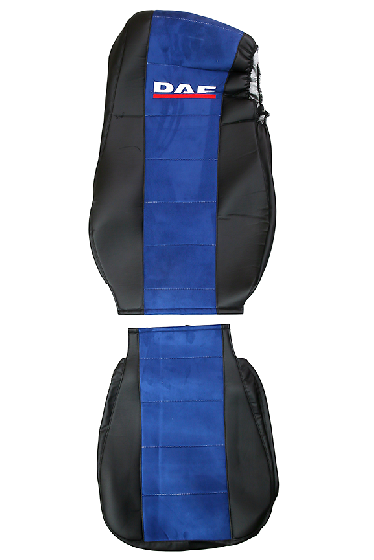 Чехлы эконом DAF 105/106 от 2012г D02 черная кожа и синяя антара 0824