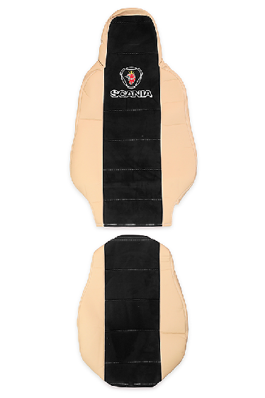 Чехлы эконом SCANIA 6 (разные сидения) от 2014г S25 бежевая кожа и черная антара 67766