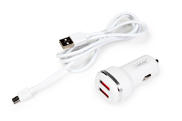 Зарядное устройство в прикуриватель на 2 USB порта с кабелем micro USB и с подсветкой, 12-24В, 2,1А