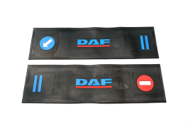 Брызговики длинномер из 2-х частей 1200*350 (черная резина) DAF (стрелка) LUX (Синяя надпись с красной полосой)