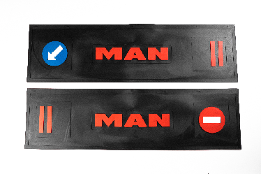 Брызговик длинномер из 2-х частей 1200*350 (черная резина) MAN (стрелка) LUX (Красная надпись)