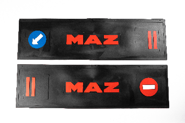 Брызговик длинномер из 2-х частей 1200*350 (черная резина) MAZ (стрелка) LUX (Красная надпись)