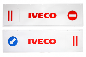 Брызговики длинномер из 2-х частей 1200*350 (белая резина) IVECO (стрелка) LUX (Красная надпись)