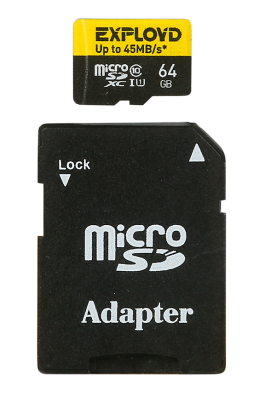 Карта памяти Exployd 64GB microSDHC Class 10 UHS-1Elite (с адаптером SD 45MB/s)
