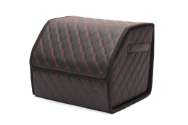 Органайзер в багажник автомобиля из эко кожи FOR CARS (р-р S 40*31*31 см), двойной ромб (черный/красная н/черный к)