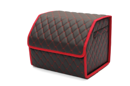 Органайзер в багажник авто из эко кожи FOR CARS (р-р S 40*31*31 см) двойной ромб (черный/красная н/красный к)