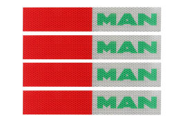 Наклейка Лента светоотражающая MAN красно-белая (зеленая надпись) 30х5 см (комплект 4 шт.)