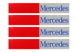 Наклейка Лента светоотражающая MERCEDES красно-белая (синяя надпись) 30*5 см (комплект 4 шт.)