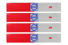 Наклейка Лента светоотражающая VOLVO красно-белая (синяя надпись) 30*5 см (комплект 4 шт.)