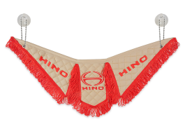Вымпел Тройной (эко-кожа) вышивка HINO бежевый с красной бахромой