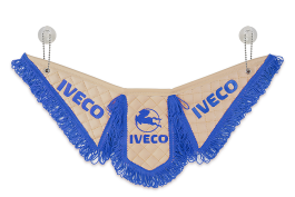 Вымпел Тройной (эко-кожа) вышивка IVECO бежевый с синей бахромой