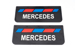 Брызговики задние на грузовик MERCEDES черная резина LUX PRO с белой надписью и красно-синей полосой 670*270