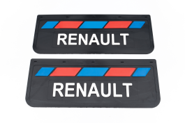 Брызговики задние для грузовика RENAULT черная резина LUX PRO с белой надписью и красно-синей полосой 670*270