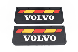 Брызговики задние грузовые VOLVO черная резина LUX PRO с белой надписью и красно-желтой полосой 670*270