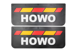 Брызговики задние грузовые HOWO 670*270 черная резина LUX PRO с бело надписью и красно-желтой полосой