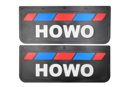 Брызговики задние на грузовик HOWO черная резина LUX PRO с белой надписью и красно-синей полосой ( 670*270)