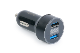 Зарядное устройство для авто 2 USB 2,1А   Вольтметр (цвет в ассортименте)