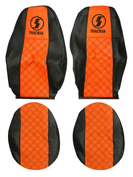 Чехлы на сиденья SHACMAN F3000 (SH03) кожа/кожа, черная кожа и оранжевая перфорация (премиум) 11126