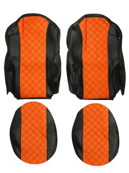 Чехлы сиденья для КАМАЗ К5 с 2023г (К77) кожа/кожа, черная кожа и оранжевая перфорация (премиум) 11032