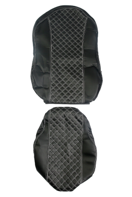 Чехол сиденья для КАМАЗ К5 с 2023г (К77) кожа/кожа, черная кожа и черная перфорация, белая отстрочка (премиум)