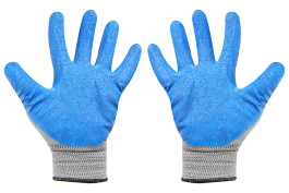 Перчатки нейлоновые с рельефным латексным покрытием серо-синие