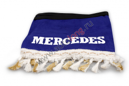 Ламбрекен лобового стекла и угол Mercedes (польская ткань) Синий с бело-золотой бахромой